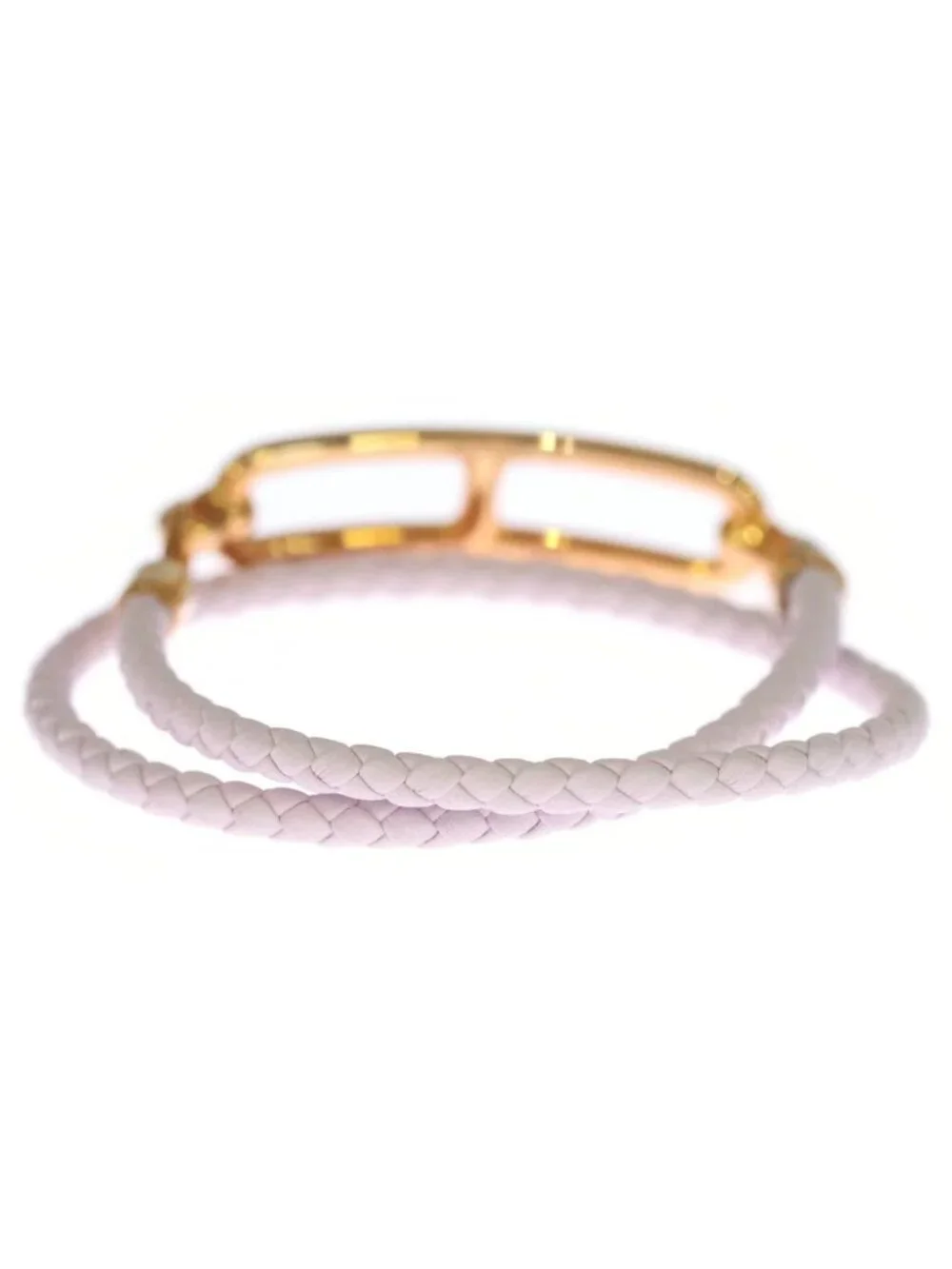 Hermes Roulis Double Tour Leather Bracelet Rose Sakura Gold Plated Pink